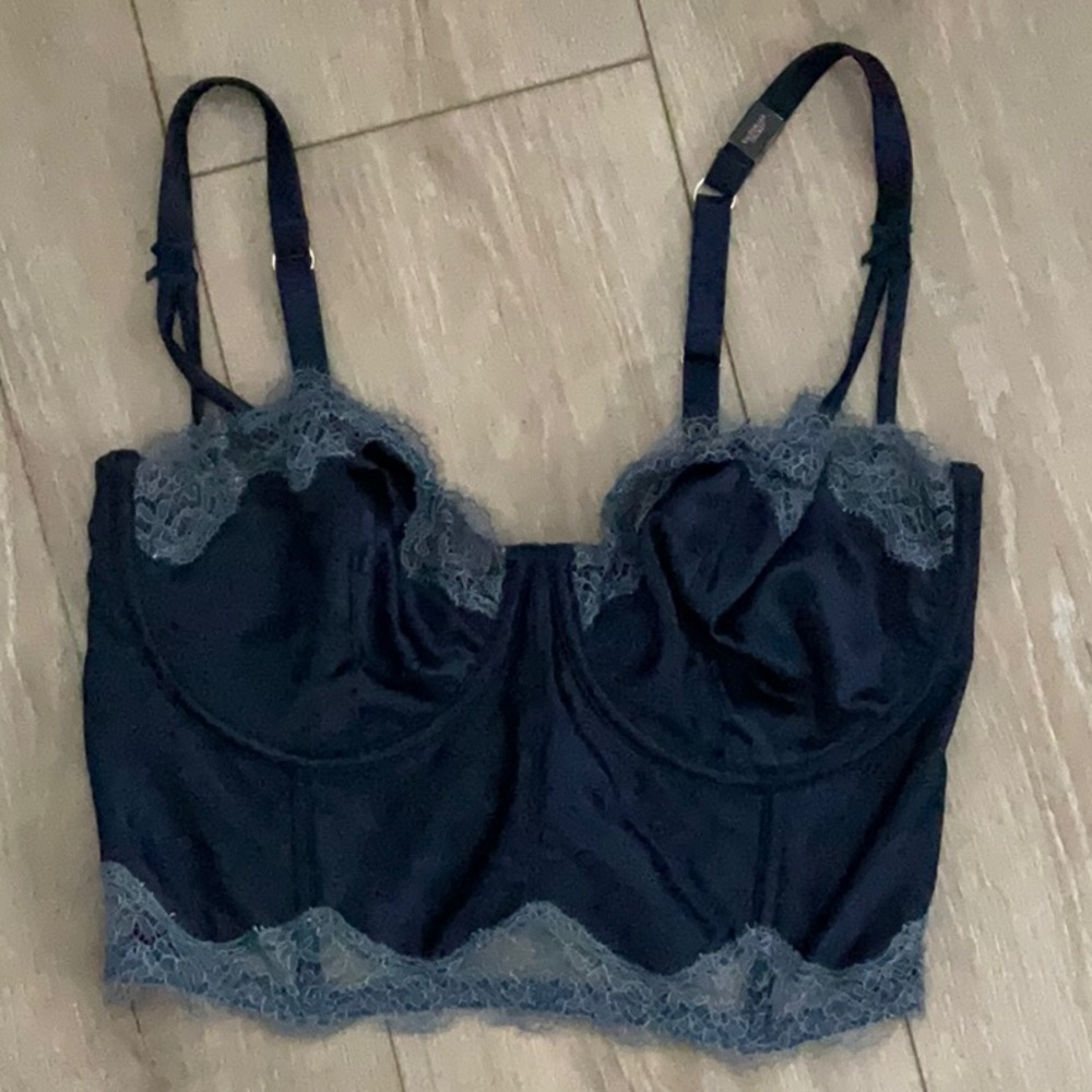 NWT Victoria's Secret Navy Satin Lace Longline Bustier
